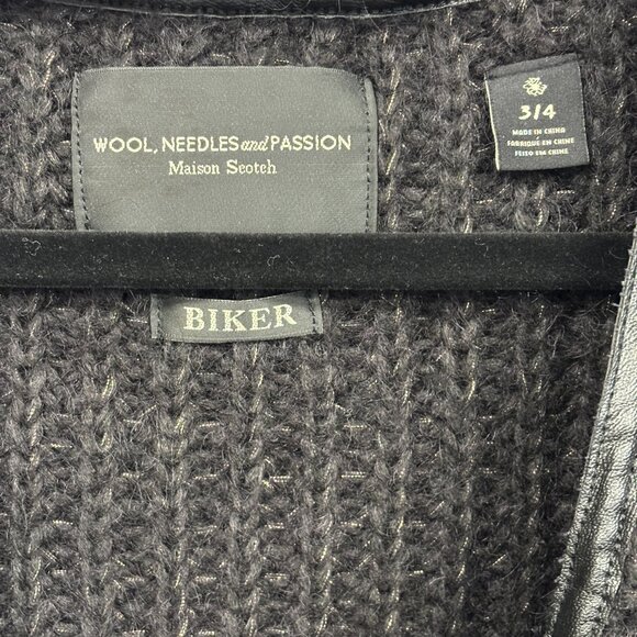 Maison Scotch - Black Wool Biker Cardigan w/ Gold Fleck & Leather Trim | M/L - Picture 3 of 5